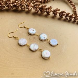 Genuine Barque Real Coin Pearl Gold Long Earrings